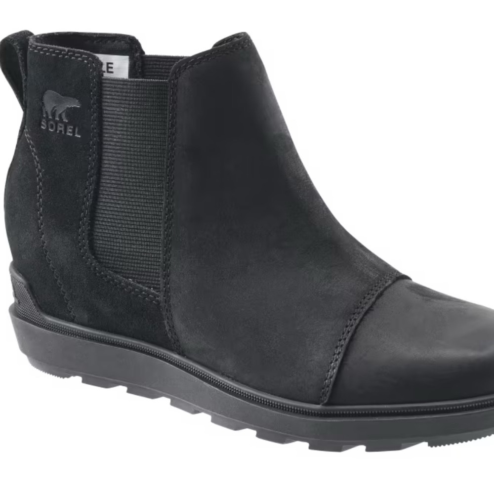 New Sorel Women's Evie II Chelsea  Sleek Black Leather Ankle Booties Size 6M